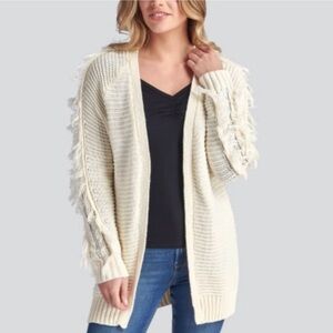 NWT- John + Jenn Fringe Accent Boho Knit Cardigan, size Large